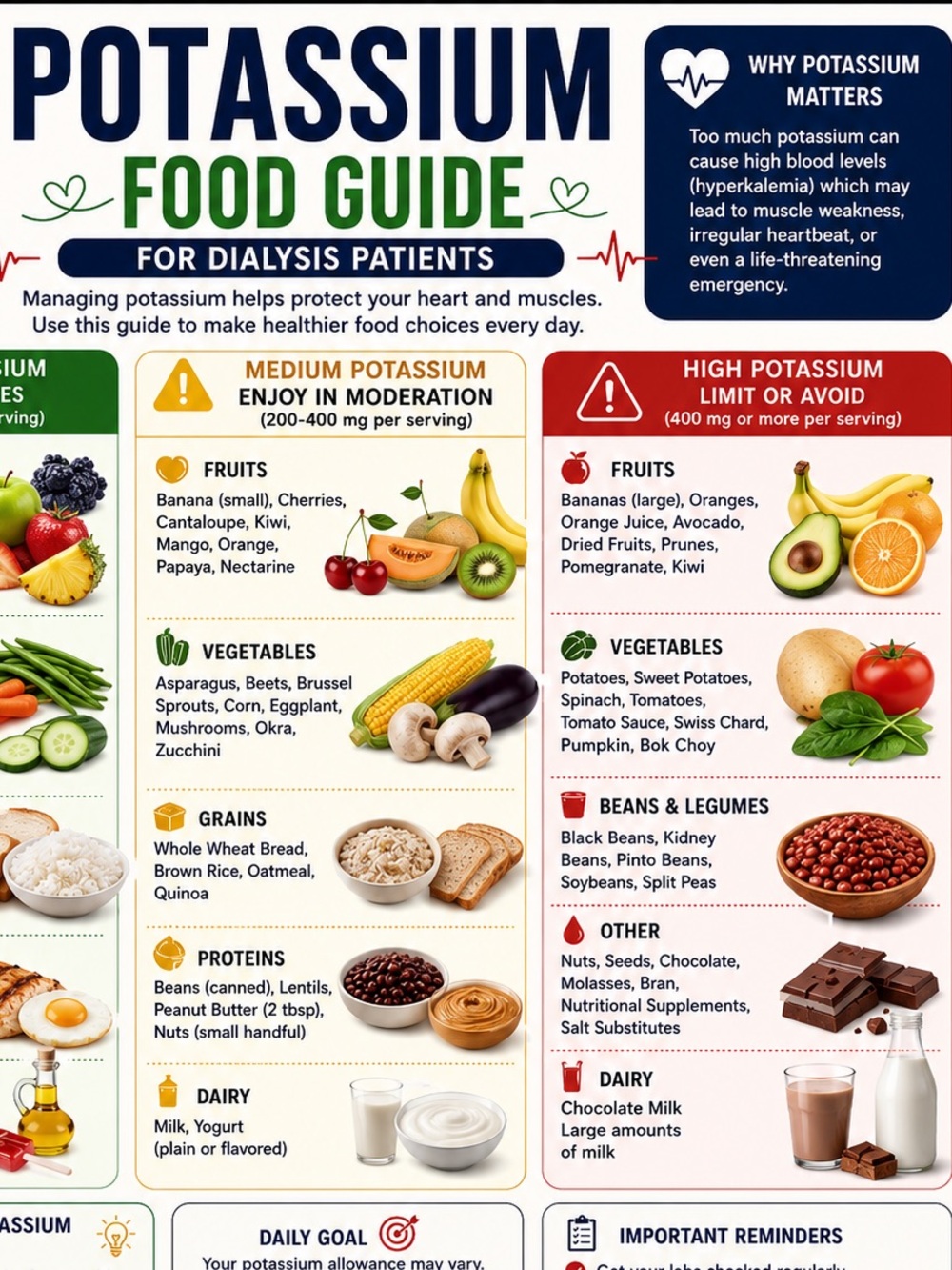 8.5 by 11 inch Potassium Food Guide Poster – Colorful Dietary Chart
